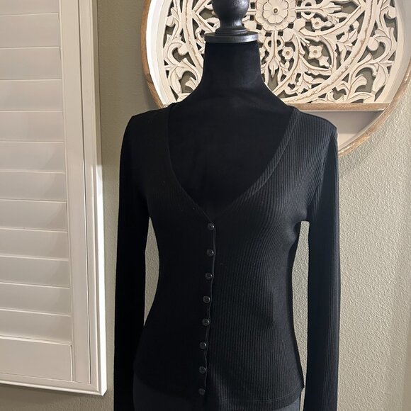 Rag & Bone The Knit Rib Cardigan Black Button Down Long Sleeve SZS Lightweight - Picture 3 of 10